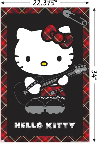 Vista 3 de Hello Kitty: 22 Póster de pared rojo punk, 34 pulgadas de largo x 22.4 pulgadas de ancho, versión sin marco
