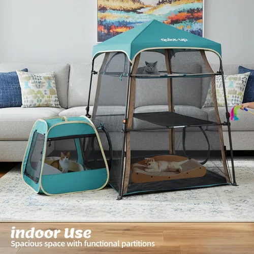 Vista 2 de Catio extragrande para gatos al aire libre, tienda de campaña 3 en 1 para gatos con túnel/cubo desplegable, catio portátil, tienda de campaña