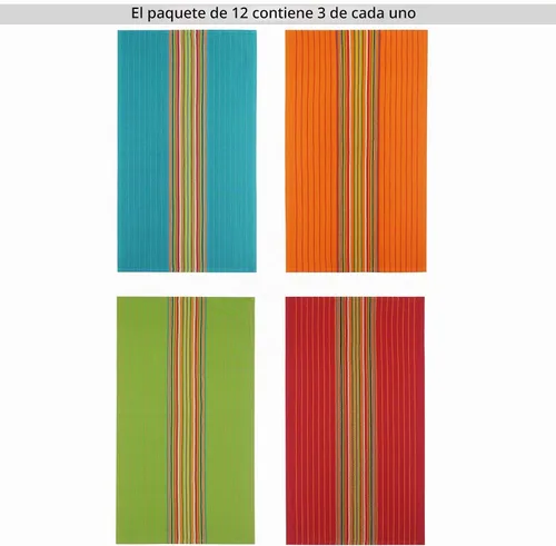 Vista 2 de Cotton Craft - Paquete de 12 paños de cocina con rayas salsa multicolores 100 por ciento naturales, de 16" x 28" 16x28 inch Multi - Absorbent