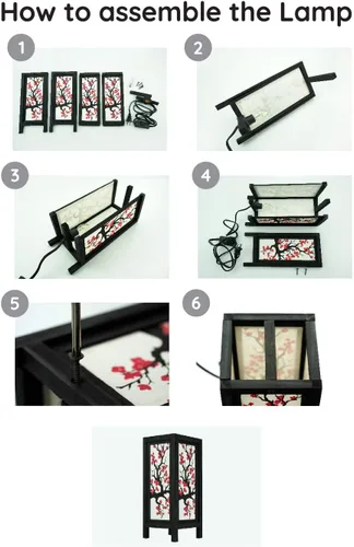 Vista 6 de RED BERRY THAILAND LANNA LAMP - Lámpara china vintage tailandesa hecha a mano, lámpara de mesa de madera oriental asiática negro dragón rojo lámpara