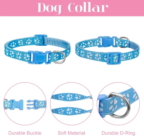Vista 3 de BOUMUSOE Juego de 2 collares y correas para perro, collar para cachorro y correa con hebilla de liberación rápida, collar ajustable con estampado