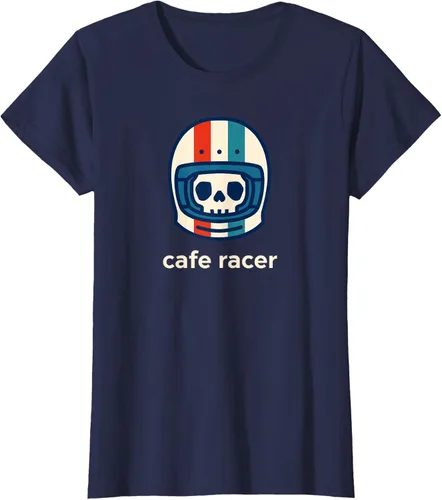 Vista 30 de Cafe Racer Moda Simple Casco Diseño Motocicleta Camiseta Negro