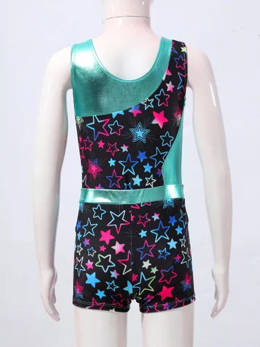 Vista 4 de Yartina Leotardo de gimnasia estampado para niñas, traje de baño de 2 piezas con pantalones cortos
