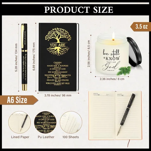 Vista 3 de Hushee 4 piezas de regalos cristianos para hombres, taza de café del hombre de Dios, diario de oración, vela perfumada, bolígrafo bíblico, regalos