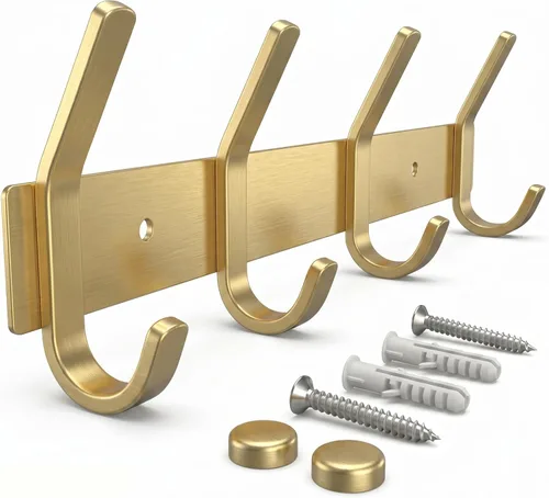 Vista 36 de Perchero de Abrigos Pequeño Negro Mate para Pared – Riel de Ganchos de Acero Inoxidable de 6 Pulgadas con 2 Ganchos Dobles para Abrigos