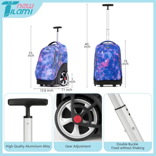 Vista 89 de NEW TILAMI Mochila con ruedas de 19 pulgadas con bolsa de almuerzo para niñas y niños, mochila para laptop con ruedas, bolsa de mano duradera