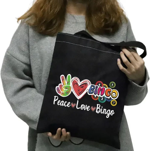 Vista 5 de JXGZSO Bingo Caller Bag Lucky Bingo Bolsa Cosmética Paz Amor Bingo Bolsa De Compras Divertido Jugador De Bingo Casino Amante Regalo