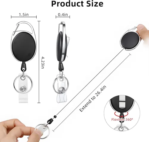 Vista 2 de Paquete de 72 carretes retráctiles para insignias con clip, llavero con nombre de Liubeili para enfermera, médico, empleado, trabajador, color negro