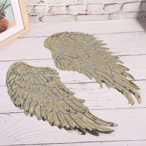 Vista 7 de Lentejuelas alas de ángel, 2 pares de apliques bordados para bricolaje, alas brillantes para coser/planchar en parches de reparación, suministros