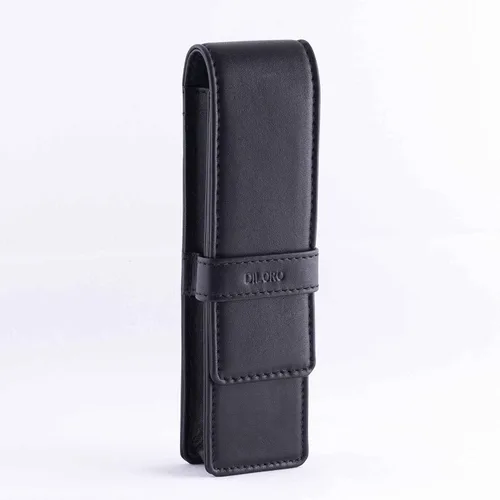 Vista 3 de DiLoro Estuche doble de cuero para lápices para dos bolígrafos y lápices (negro)