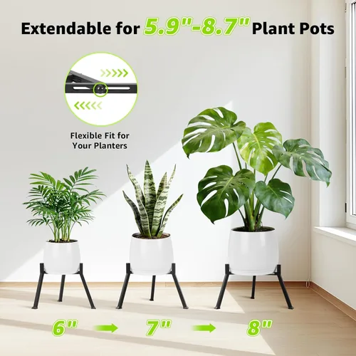 Vista 2 de Soporte de metal para plantas para interiores y exteriores, soporte de metal antioxidante, soportes de esquina estables para macetas de 5.9 a 8.7