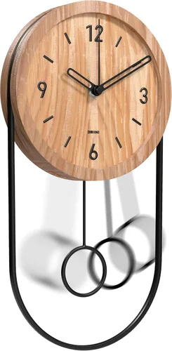 Vista 8 de Driini Reloj de pared decorativo con péndulo (negro) – Madera moderna, números dorados 3D, marco de metal – Relojes de pared pequeños y únicos