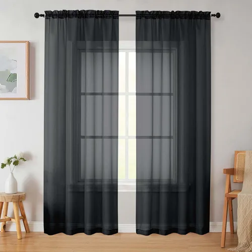 Vista 284 de 2 paneles de cortinas traslúcidas blancas para dormitorio, sala de estar, 96 pulgadas de largo, modernas, suaves, ligeras, con bolsillo para barra
