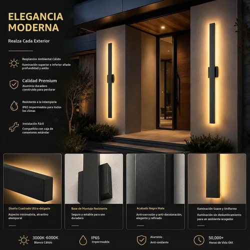 Vista 4 de 2Pack Modern Outdoor Wall Lights Dimmable,23.6" Linear Led Exterior Wall Light,3CCT, Aluminum& PC,IP65-Waterproof, Long Exterior Lighting Fixtures