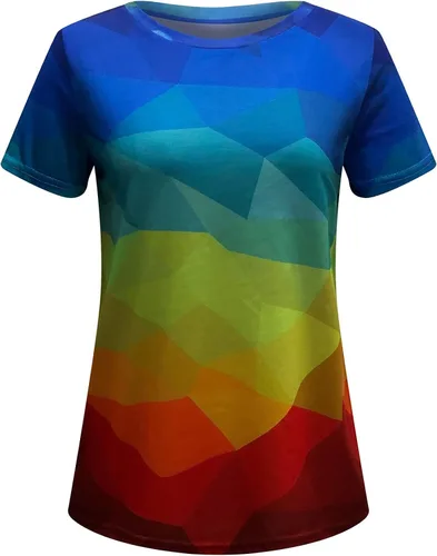 Vista 3 de Summer Tshirts for Women 2023, Women's Short Sleeve Blouse Daisy Floral Print Basic Summer Tee Shirts