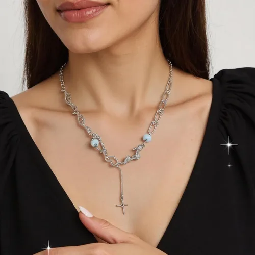 Vista 81 de Y2k - Collar irregular con dije de estrella, piedra de luna, diseño de cadena de moda, joyería de plata picante para mujer