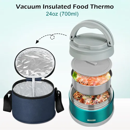 Vista 7 de MAXSO Tarro de Comida para Comida Caliente - Termo de Sopa de 24 OZ para Adultos Contenedores de Almuerzo con Aislamiento al Vacío con Cuchara