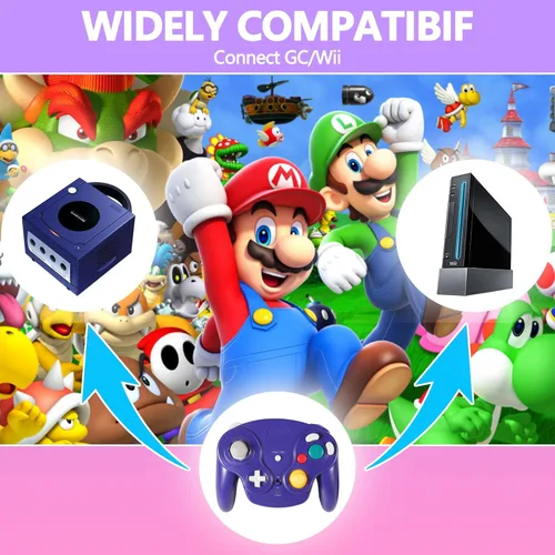 Vista 5 de Dliaonew 24G Wireless Gamecube Controller Classic Gamecube Wii Controller with Receiver Adapter for Wii Gamecube NGC Pink and Purple
