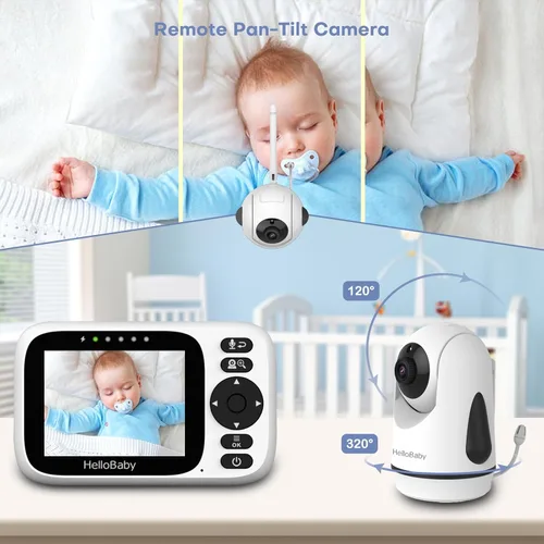 Vista 5 de HelloBaby - Monitor de bebé sin WiFi con pantalla de 3.2 pulgadas, cámara con zoom de inclinación panorámica 2-Way Talk, Night Vision, ECO VOX