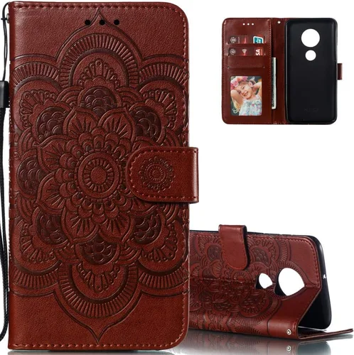 Vista 8 de LEECOCO Moto G7 Power Case Mandala Embossing Luxury PU Leather Flip Notebook Wallet Bookstyle Magnetic Stand Card Slot Folio Bumper Funda