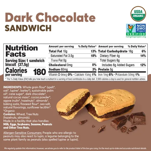 Vista 2 de Olyra Galletas de Desayuno Sándwich de Chocolate Oscuro, Aperitivos Saludables para Adultos y Niños, Bajo en Azúcar, Alto en Fibra, Galletas