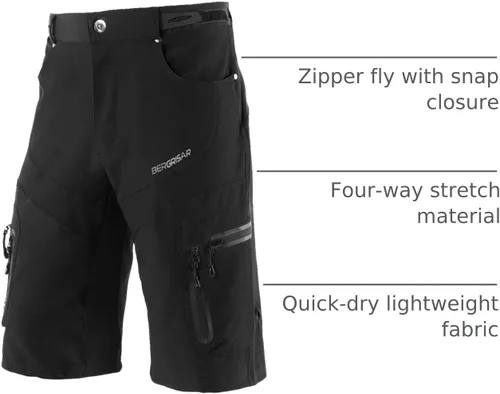 Vista 14 de BERGRISAR Pantalones cortos de ciclismo para hombre, corte holgado, con 6 bolsillos