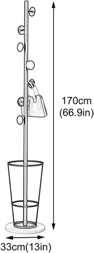 Vista 6 de Soporte de metal para paraguas con perchero, soporte para paraguas para entrada con base de mármol, perchero con soporte para paraguas, perchero
