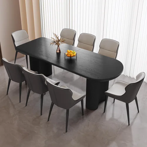 Vista 35 de Mesa de comedor negra de 55 pulgadas, una mesa rectangular de extremo redondeado con patas de diseño ondulado para cocina, comedor, oficina en casa