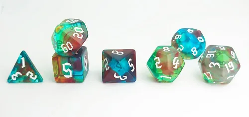Vista 4 de Juego de Dados D&D de 7 Piezas Verde Transparente Color Mixto – Juego de Dados DND para D&D, COC, TTRPGs, Dungeons and Dragons, MTG, Accesorios