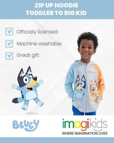 Vista 3 de Bluey Sudadera con capucha de forro polar con cremallera para niños pequeños a niños grandes (2T - 10-12)