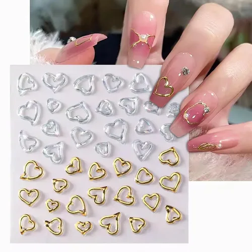 Vista 2 de 6 hojas de calcomanías de arte de uñas en relieve dorado 5D, marco geométrico irregular, diseño de calcomanías huecas para uñas, autoadhesivas