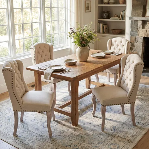 Vista 13 de chairus Juego de 2 sillas de comedor Parsons tapizadas copetudas, color Beige