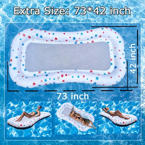 Vista 5 de Flotador de piscina extra grande de malla de refrigeración con soporte para tazas, tumbona flotante de refrigeración ultra cómoda para adultos