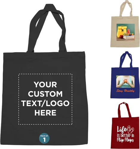 Vista 2 de DISCOUNT PROMOS Juego de 1 bolsas de lona de algodón personalizadas, texto personalizado, logotipo, imagen, reutilizables, ideales para compras
