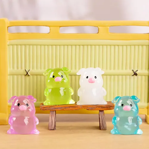 Vista 7 de Exasinine 30 figuras de cerdito en miniatura luminosas y pequeñas estatuas de cerdito para decoración de pasteles, manualidades, decoración