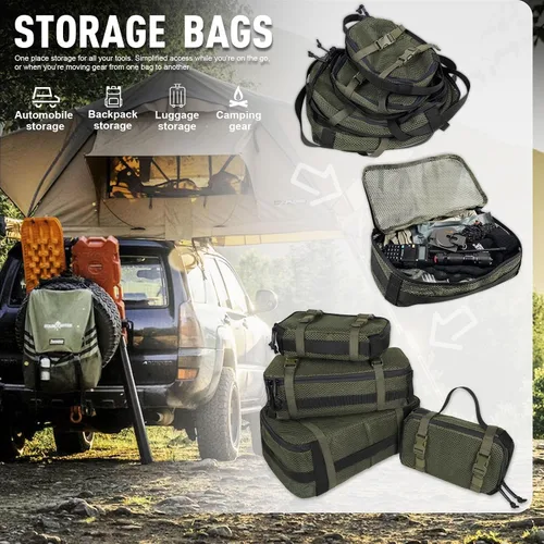 Vista 18 de Juego de 4 cubos de embalaje tácticos, bolsa de almacenamiento de malla compresible, organizador portátil Edc Molle.