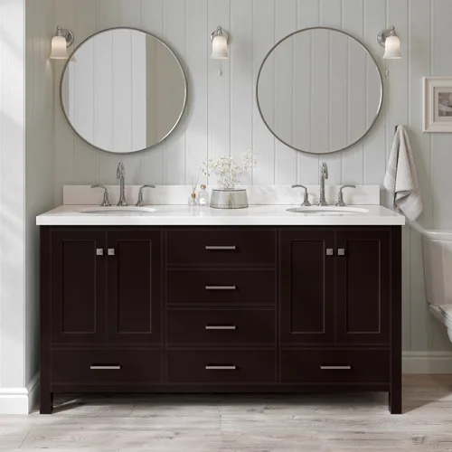 Vista 46 de ARIEL Cambridge tocador de baño con fregadero, madera maciza, encimera y protector contra salpicaduras de cuarzo blanco puro de 1.5 pulgadas
