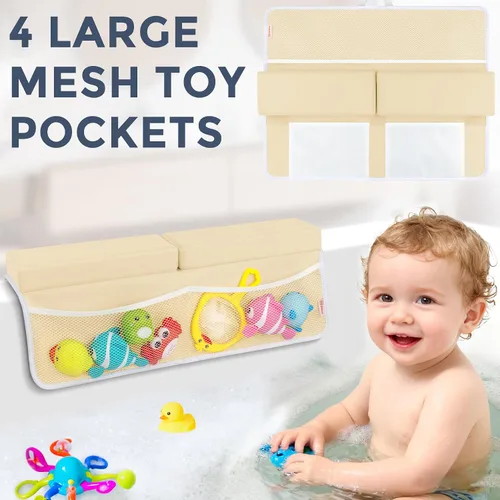 Vista 6 de Bath Kneeler and Elbow Rest Pad Set, 1.5” Thick Bathtub Kneeling Mat Cozy Memory Foam, Non-Slip 6 Suction Cups and 4 Toys Organizer Pockets