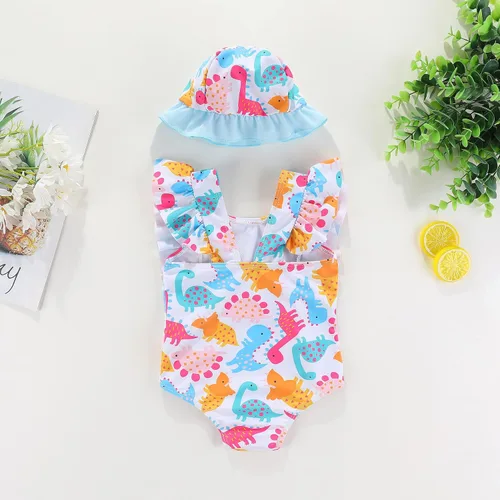 Vista 2 de Amberetech Traje de baño de una pieza para niñas con volantes, sin mangas, bikini para la playa