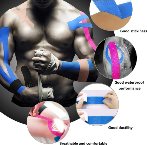 Vista 4 de Cinta de kinesiología sin cortar a granel, cinta terapéutica física para deportes, atletismo, terapia, paquete de 3 unidades de 2 pulgadas x 16.4