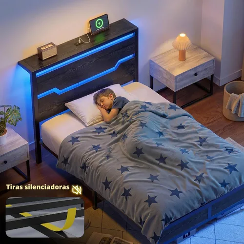Vista 8 de Homkdom Twin Size Bed Frame with LED, Headboard Shelf & USB Ports