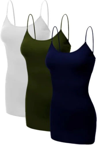 Vista 328 de Emmalise Camisola larga casual básica para mujer, con tirantes ajustables, top en capas