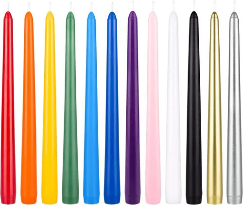 Vista 7 de Mega Candles 12 velas rectas sin perfume de colores surtidos supremos, velas de cera hechas a mano de 10 pulgadas x 7/8 pulgadas, campanadas