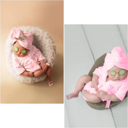 Vista 6 de Accesorios de fotografía para recién nacidos, 5 piezas, batas de baño, toallas de baño con zapatillas, accesorios para fotos de pepino para bebés