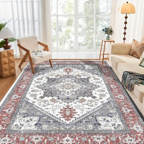Vista 194 de OPPODREAM Alfombras suaves, pequeñas y lavables con parte trasera antideslizante, alfombra de cachemira sintética de pelo bajo, 2 x 3 pies, azul