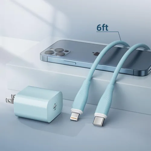 Vista 4 de Cargador para iPhone de 20 W PD USB C adaptador y cable USB C a Lightning de 6 pies compatible con iPhone 14 13 12 11 X 8 7 más