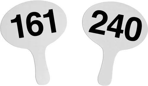 Vista 13 de 1-40, 0.079 in Cartonplast, Better Bidders Oval Shape Auction Paddle Set, 1-Piece White Plastic Fans (1-40) Q=40, (línea "BasicPRO")