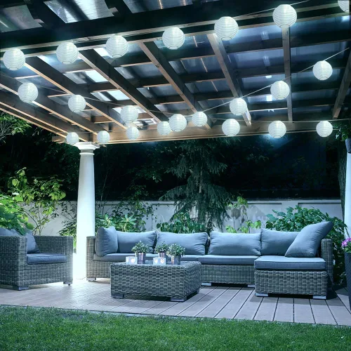 Vista 8 de StarryEver Linterna de Cadena de Luces para Exteriores con Enchufe, 12.2M Conectables, Luces de Linterna Blanca Cálida y Blanca con Control Remoto