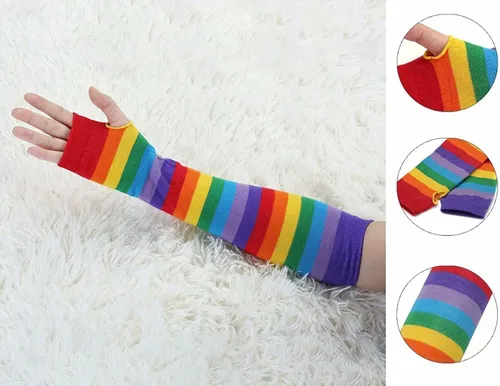 Vista 7 de Guantes góticos sin dedos para el brazo largo, guantes elásticos de punto para el pulgar