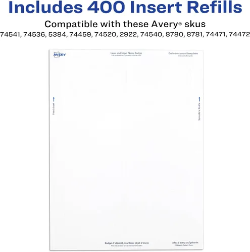 Vista 3 de Avery Insertos personalizables de etiquetas de identificación para portaetiquetas de nombre, 3" x 4", blanco, imprimible con láser/inyección